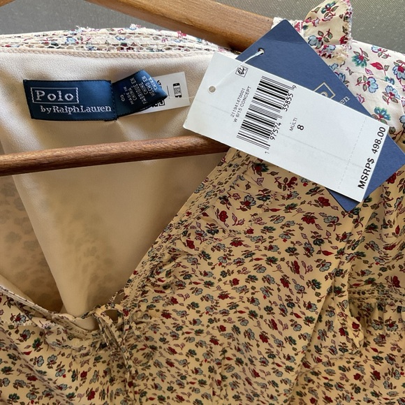 NWT $498 Size 8 Polo Ralph Lauren Floral Ruffle-Trim Midi-Dress - Picture 10 of 13